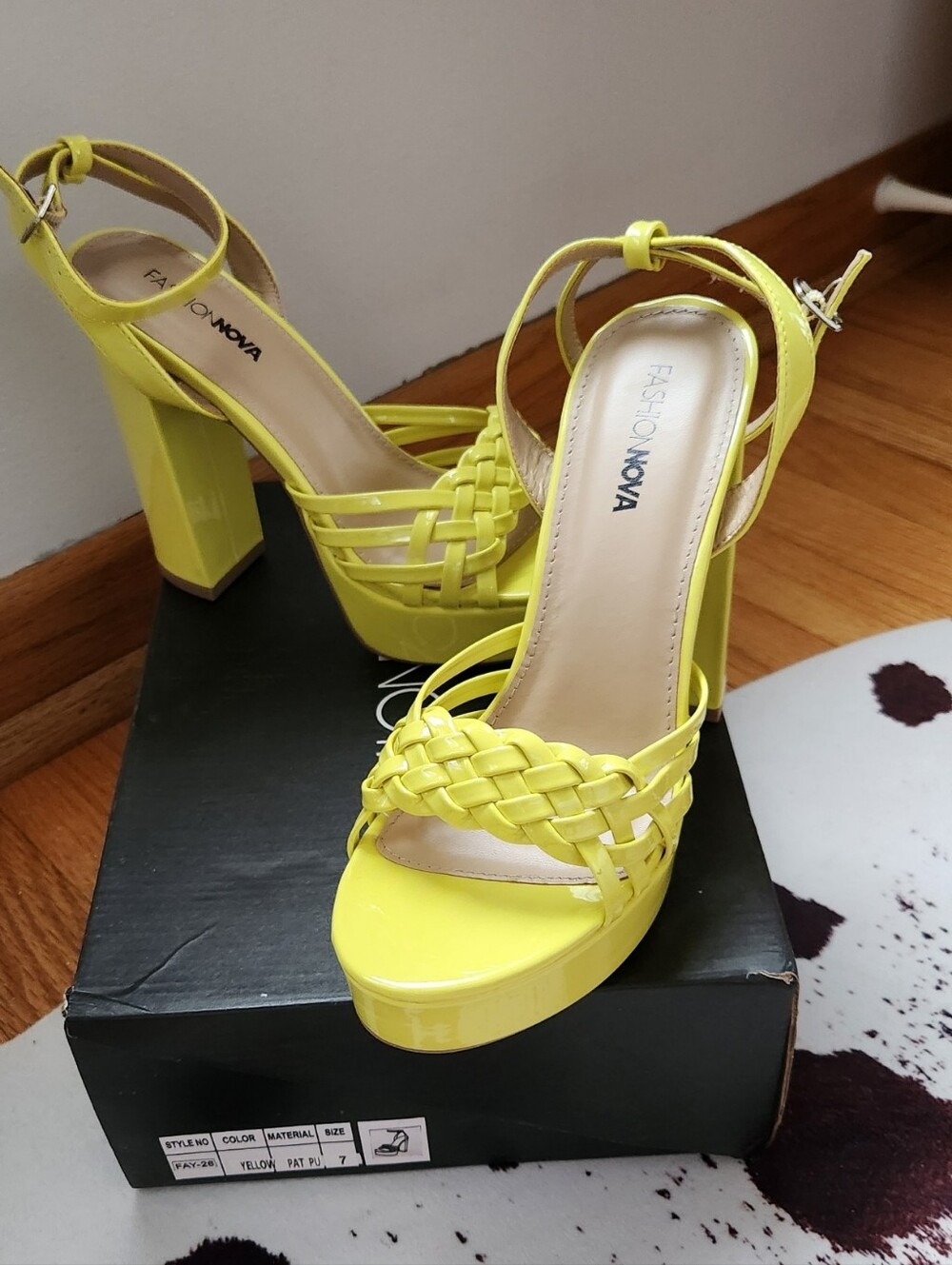 Brand New Fashion Nova Neon Yellow Braided Platform Sandals 7
